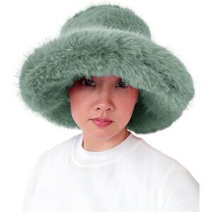 Oversized Winter Faux Fur Bucket Hat for Women Mint Green